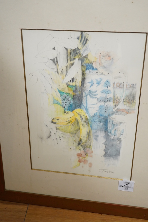 A collection of watercolours and a pastel, to include; Katherine Clausen, Figures on a wooded pathway, a monochrome watercolour of Birds and a pair of watercolours, Studies of dogs. Condition - varies